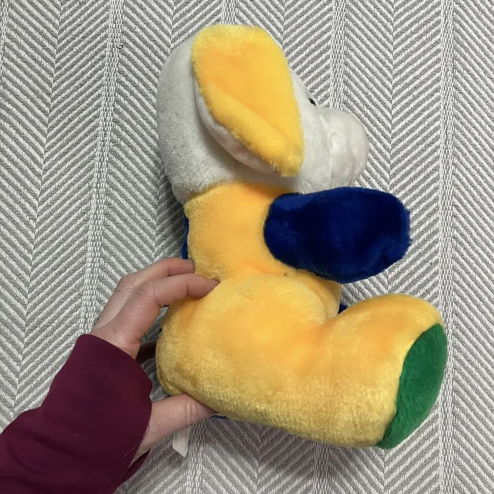 King Plush Vintage Dog Carnival Prize Blue Yellow Color Block Puppy
